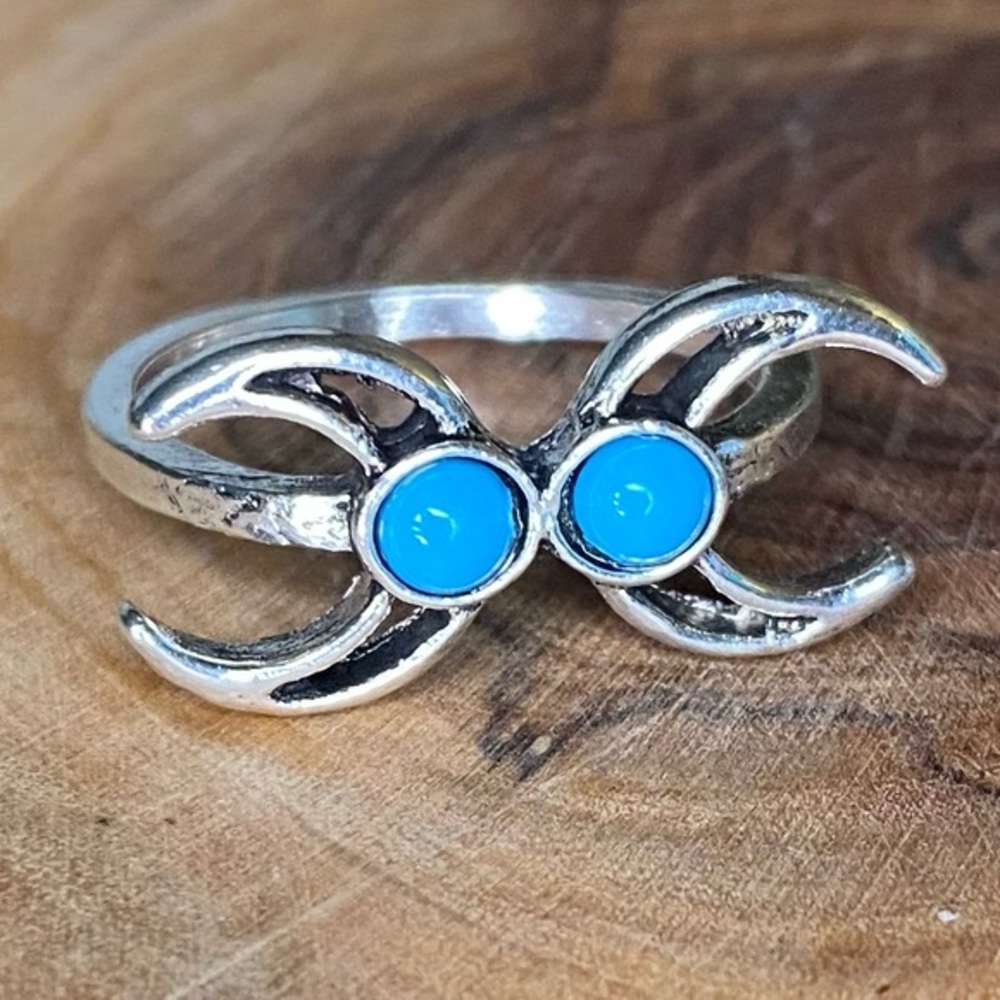 Boho Double Moon Turquoise Ring